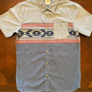 Vans Blue Grey Casual Button Down Short Sleeve Shirt
